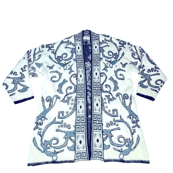 VTG CARDUCCI Abstract Angora Blend Long Sleeve Open Cardigan Women's Size L - Picture 6 of 16